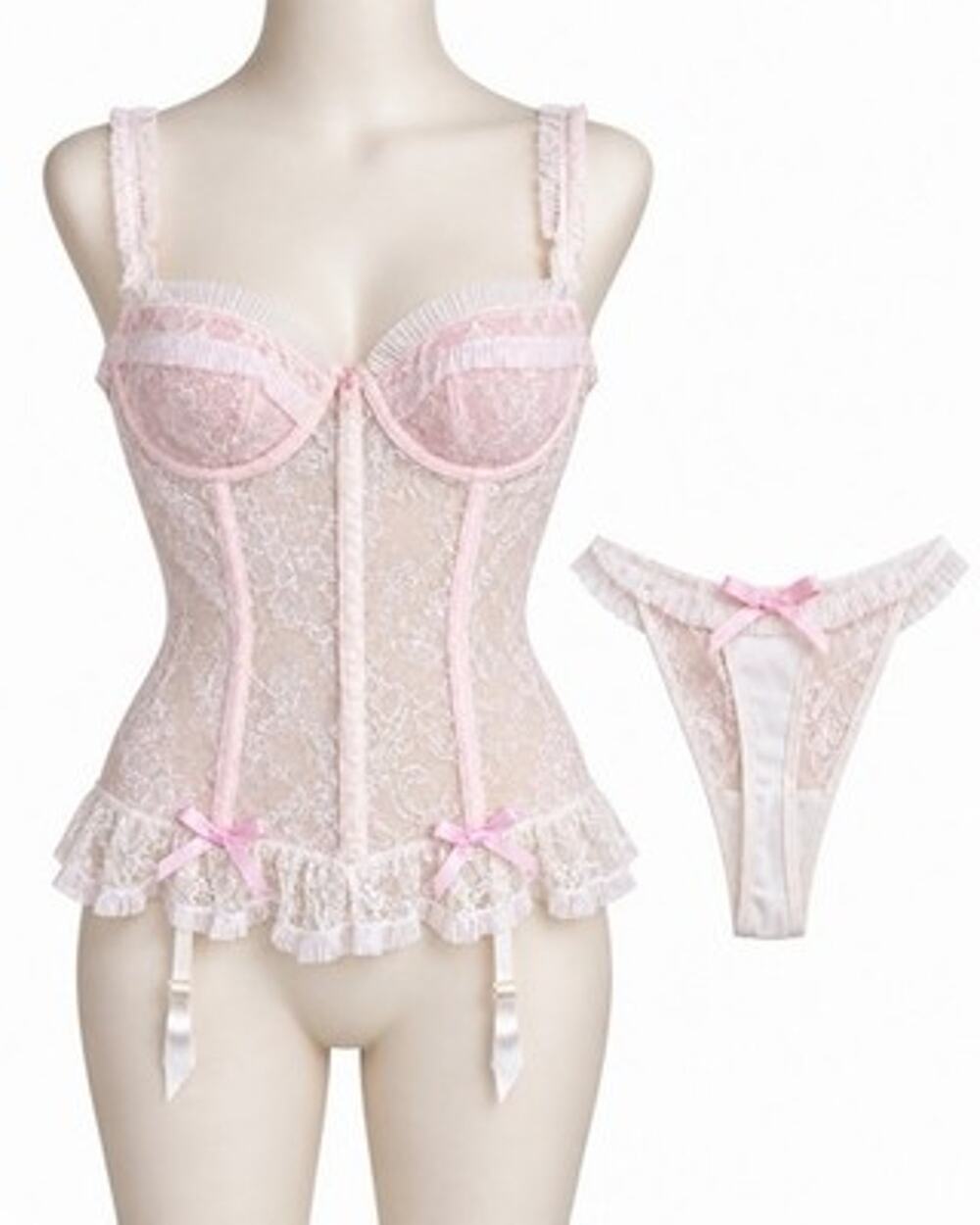 Victoria's Secret Sexy Little Things Y2K 2006 Pink Lace Corset Thong Set 34B NWO
